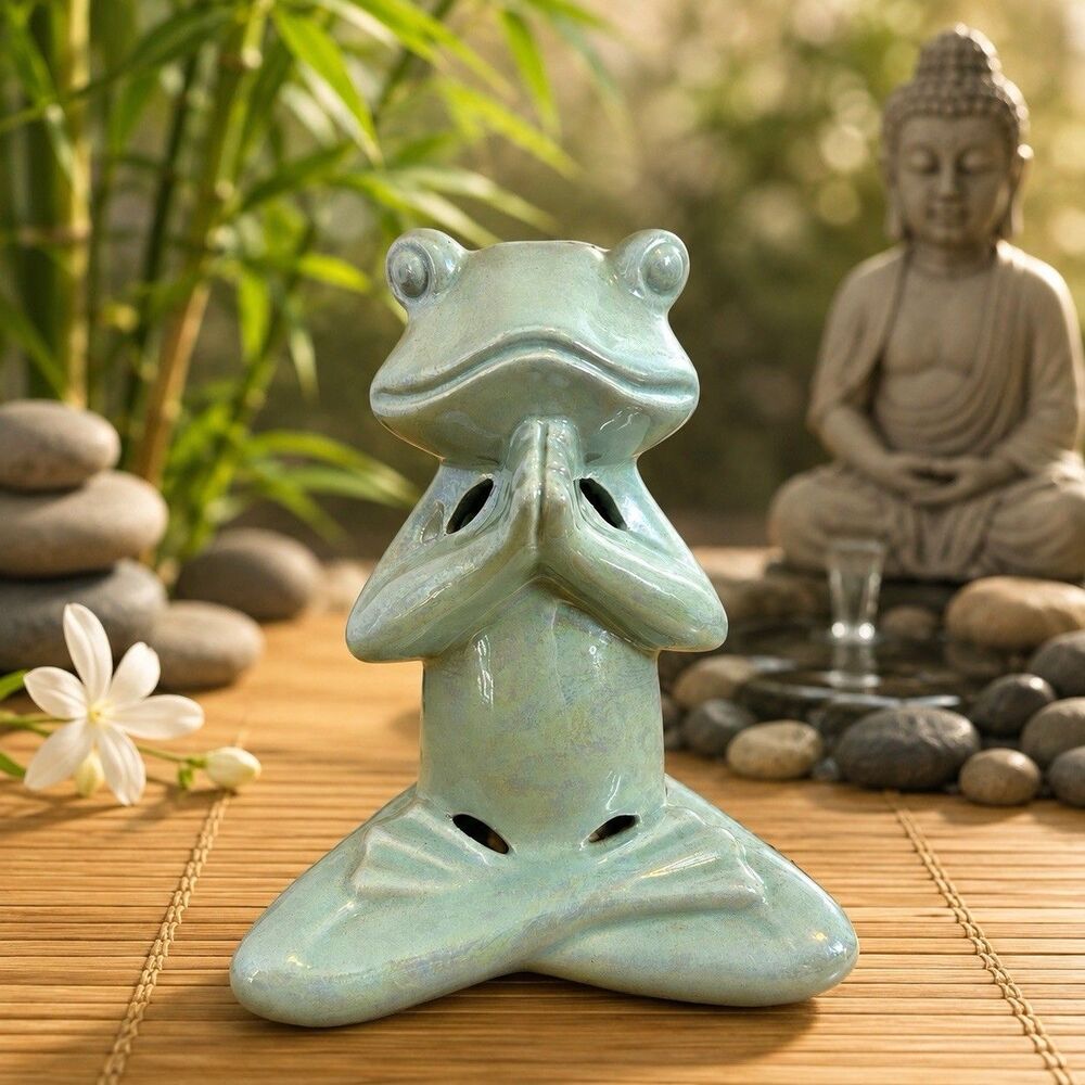 GC Naturals Meditating Frog Ceramic Sachet Zen Yoga Lotus Rainforest Jasmine